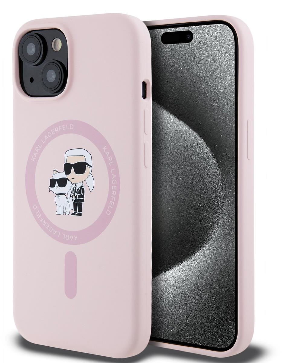 Karl Lagerfeld Liquid Silicone Karl and Choupette MagSafe iPhone 15 Pink tok