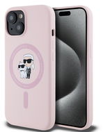 Karl Lagerfeld Liquid Silicone Karl und Choupette MagSafe Back Cover für iPhone 15 Pink - Handyhülle