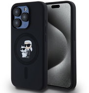 Karl Lagerfeld Liquid Silicone Karl and Choupette MagSafe Back Cover for iPhone 15 Pro Black - Phone Cover