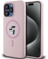 Karl Lagerfeld Liquid Silicone Karl and Choupette MagSafe Back Cover for iPhone 15 Pro Max Pink - Phone Cover