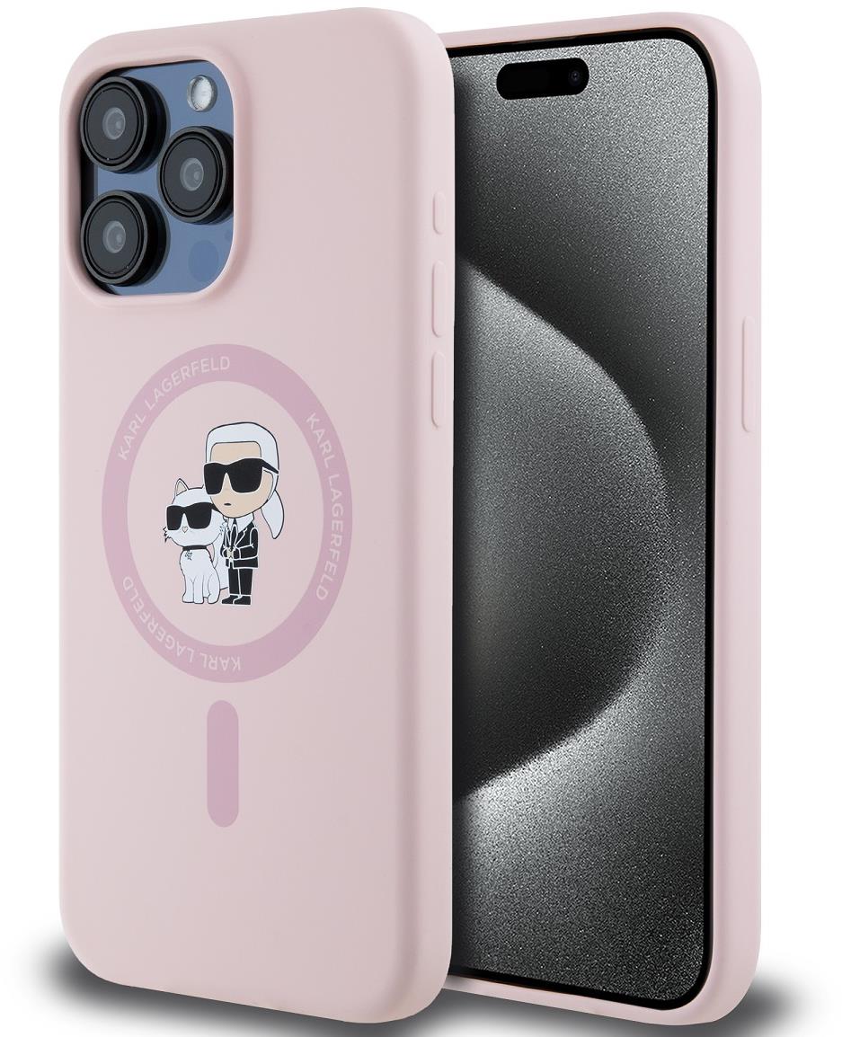 Karl Lagerfeld Liquid Silicone Karl and Choupette MagSafe iPhone 15 Pro Pink tok