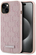 Karl Lagerfeld PU Leather Monogram Metal Logo MagSafe Back Cover for iPhone 14 Pink - Phone Cover