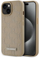 Karl Lagerfeld PU Leather Monogram Metal Logo MagSafe Back Cover for iPhone 15 Beige - Phone Cover