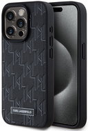 Karl Lagerfeld PU Leather Monogram Metal Logo MagSafe Back Cover for iPhone 15 Pro Black - Phone Cover