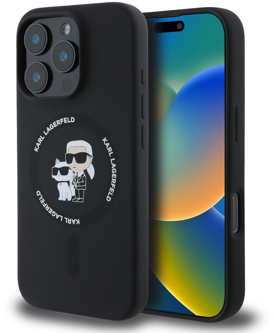 Karl Lagerfeld Liquid Silicone Karl and Choupette MagSafe iPhone 16 Pro Black tok