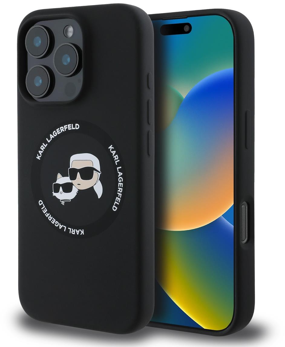 Karl Lagerfeld Liquid Silicone K&CH Heads MagSafe iPhone 16 Pro Max Black tok