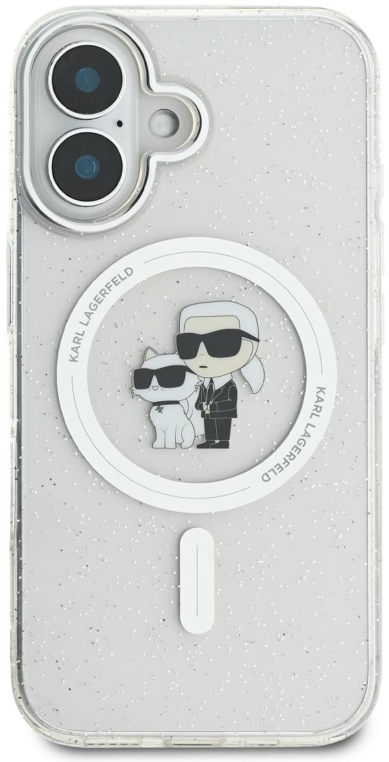Karl Lagerfeld IML Glitter Karl and Choupette MagSafe iPhone 16 átlátszó tok
