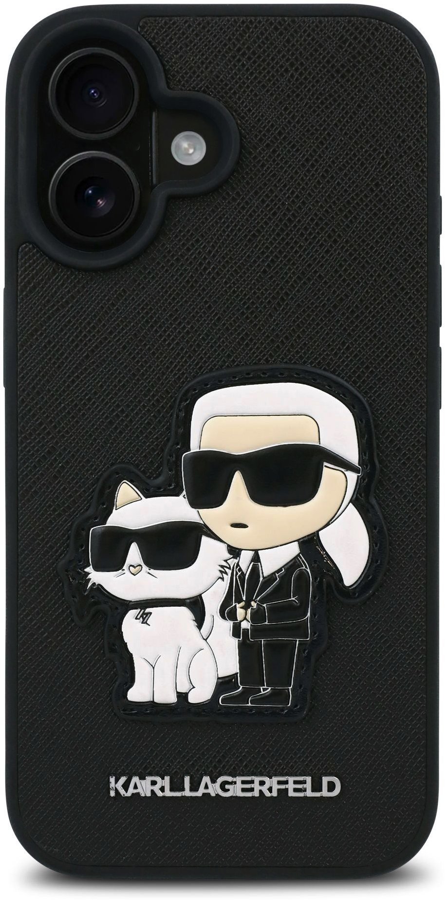 Karl Lagerfeld PU Saffiano Karl and Choupette iPhone 16 fekete tok