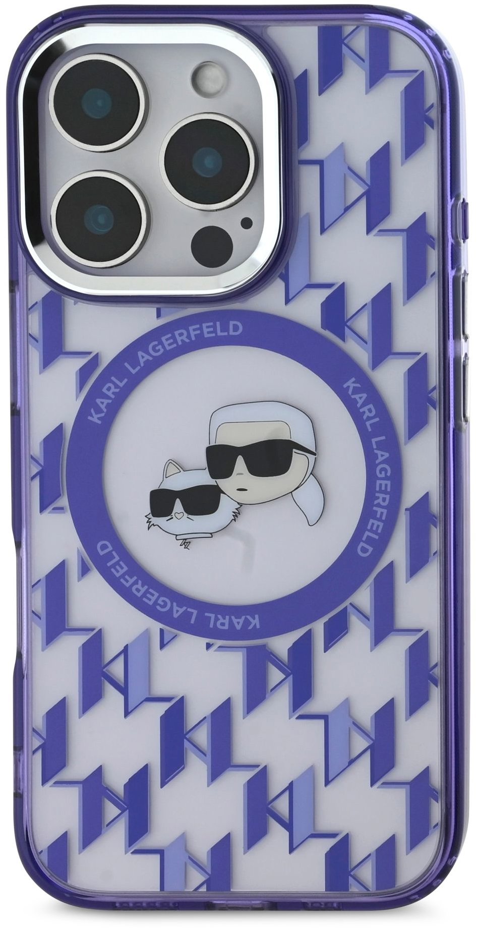 Karl Lagerfeld IML Monogram K and CH Heads iPhone 16 Pro lila MagSafe tok
