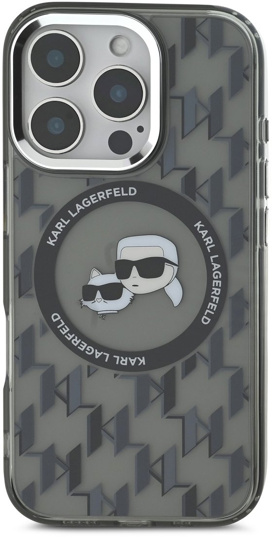 Karl Lagerfeld IML Monogram K&CH Heads iPhone 16 Pro Max MagSafe fekete tok