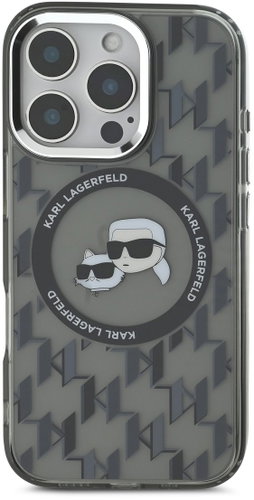 Karl Lagerfeld IML Monogram K&CH Heads MagSafe Back Cover for iPhone 16 Pro Black - Phone Cover - Main image
