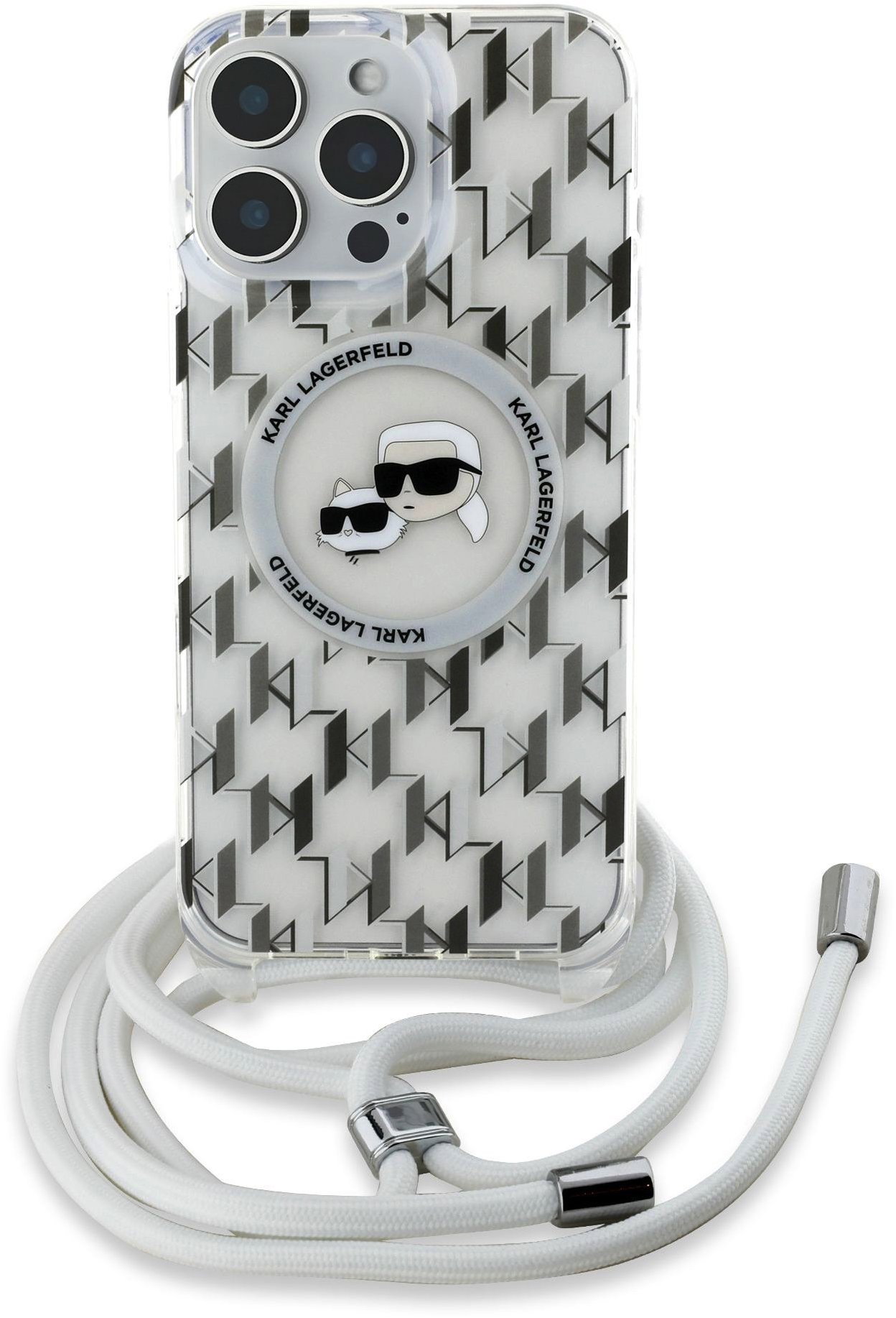 Karl Lagerfeld IML Monogram Crossbody K&CH Heads iPhone 16 Pro MagSafe átlátszó tok