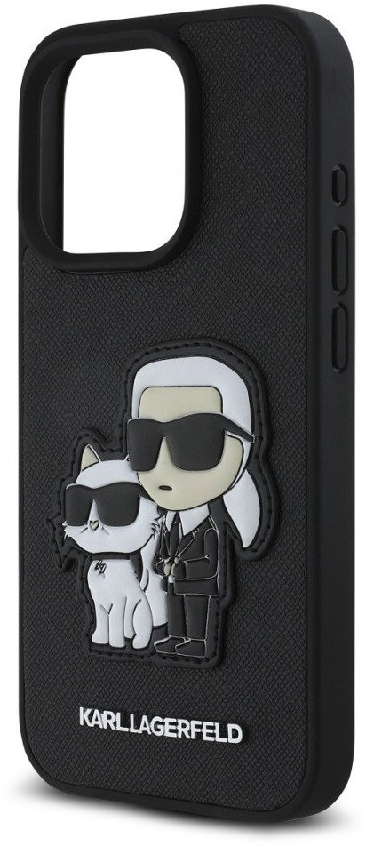 Karl Lagerfeld PU Saffiano Karl and Choupette iPhone 15 Pro fekete tok