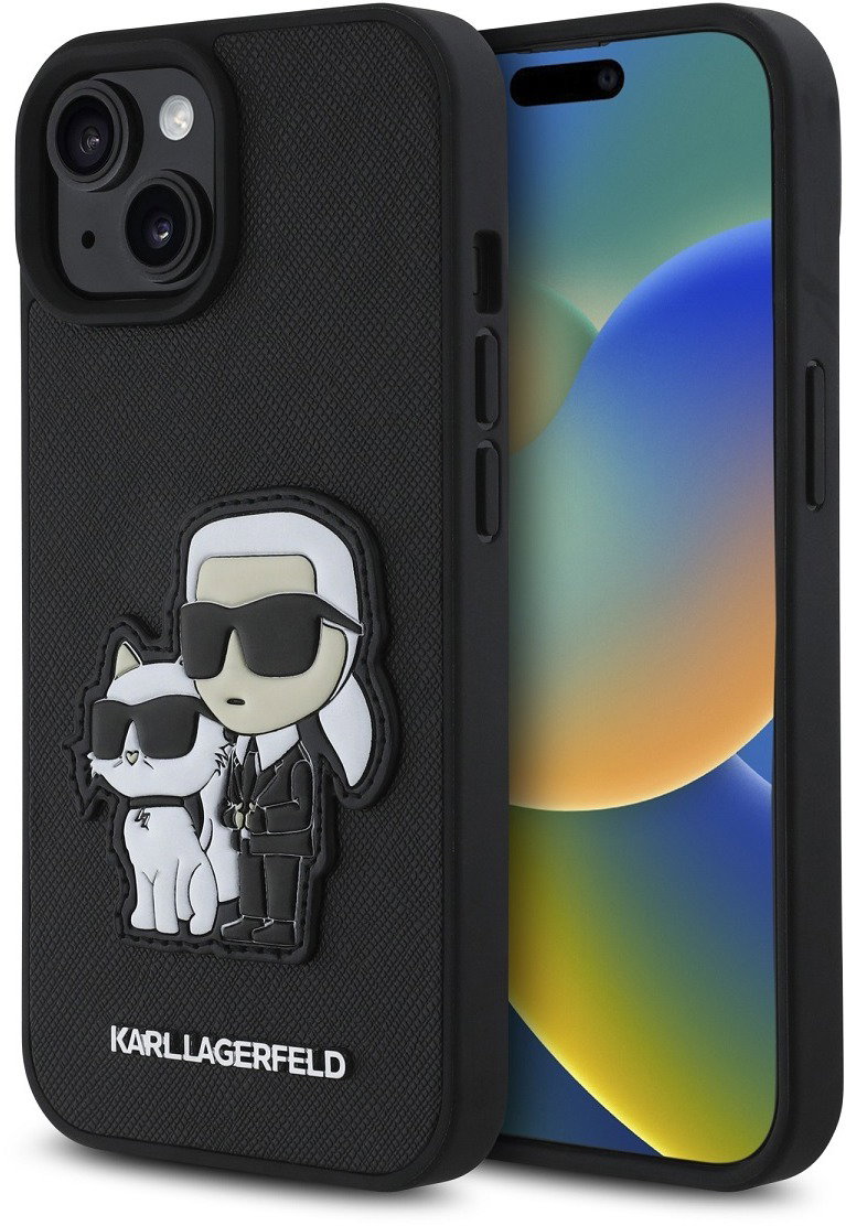 Karl Lagerfeld PU Saffiano Karl and Choupette iPhone 15 fekete tok