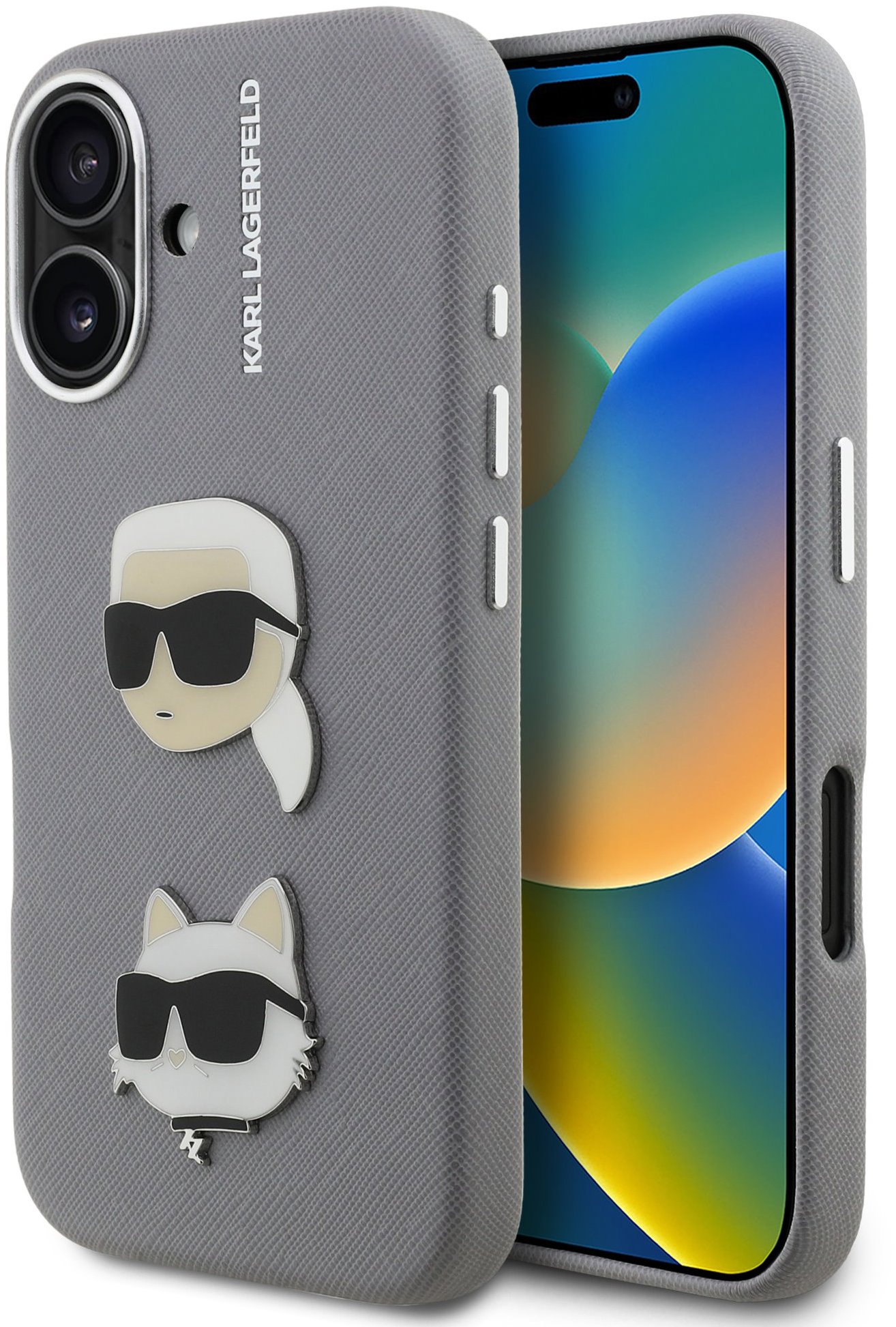 Karl Lagerfeld Grained PU K&CH Heads iPhone 16 Grey tok