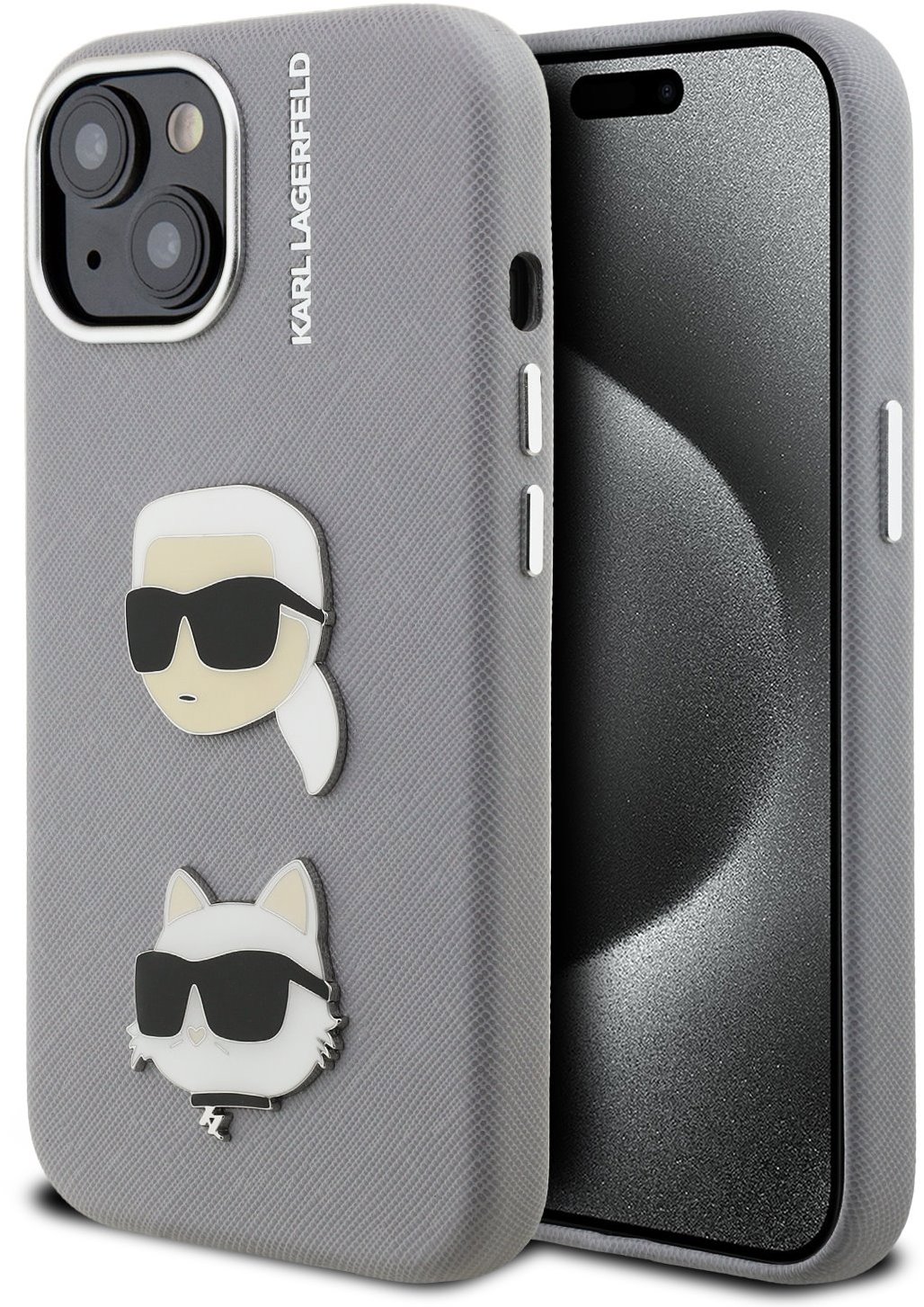 Karl Lagerfeld Grained PU K&CH Heads iPhone 15 Grey tok