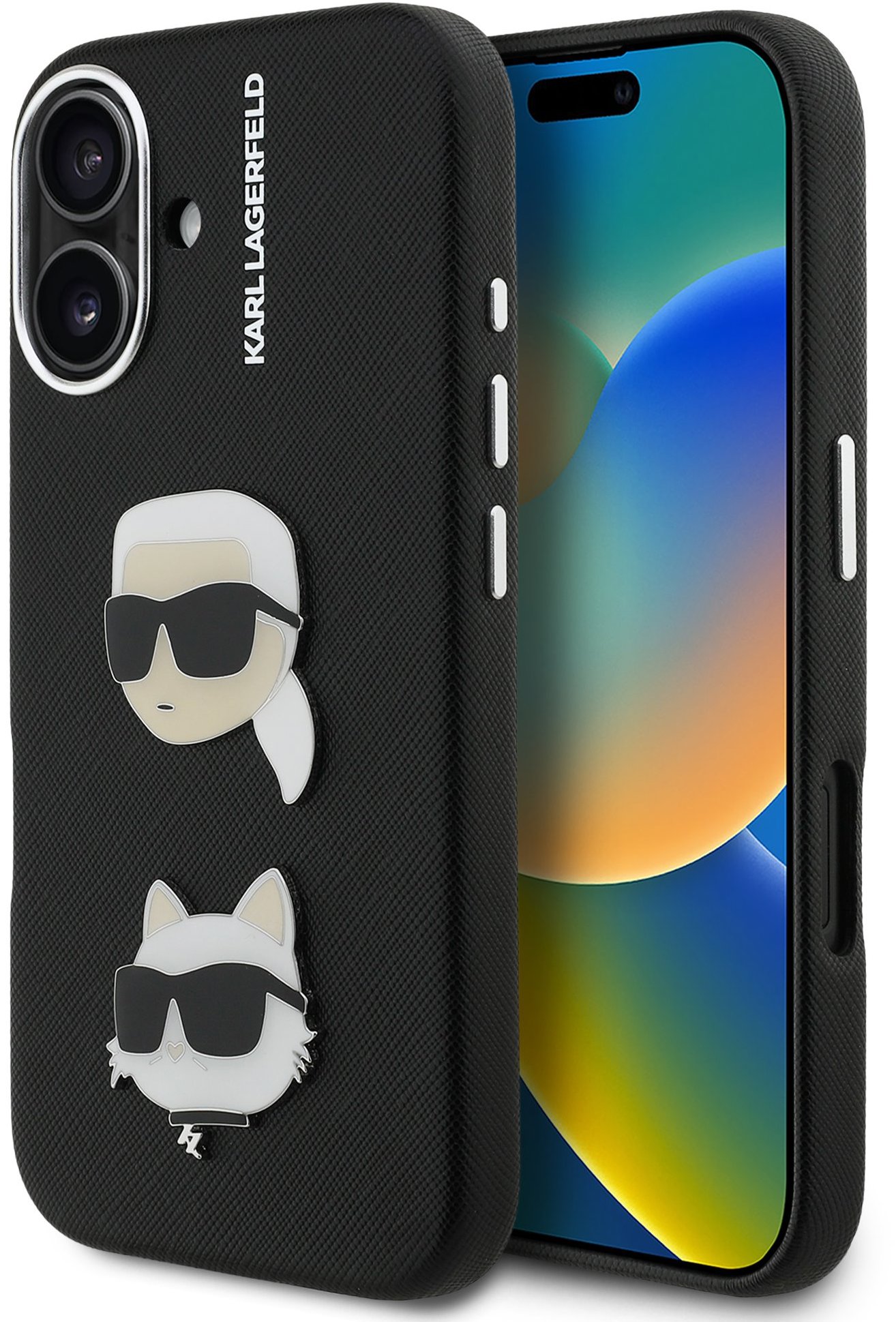 Karl Lagerfeld Grained PU K&CH Heads iPhone 16 Black tok