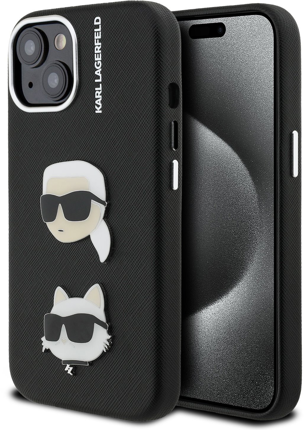Karl Lagerfeld Grained PU K&CH Heads iPhone 15 Black tok