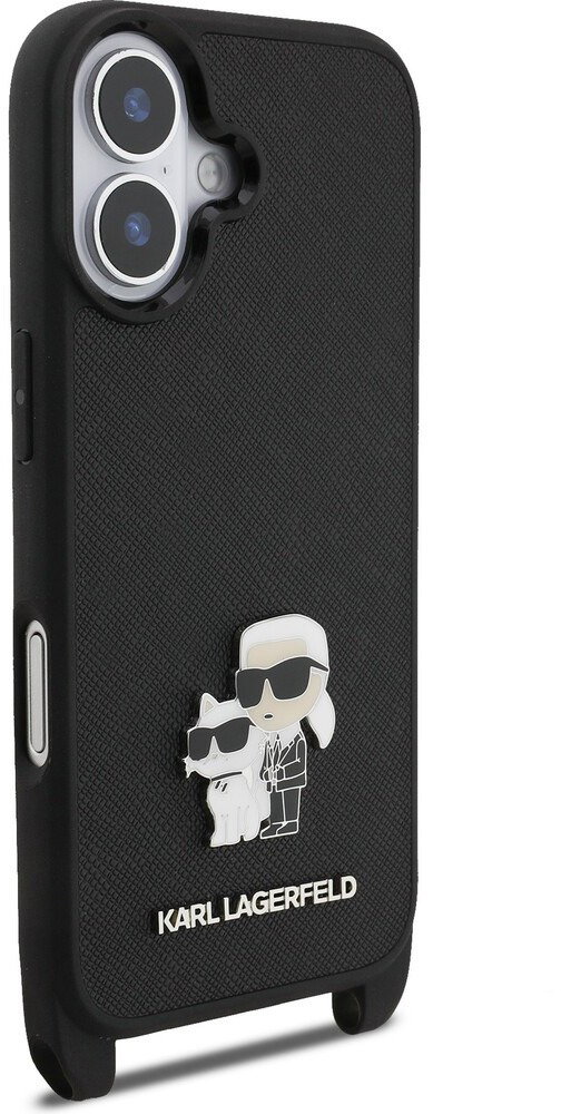 Karl Lagerfeld Saffiano Crossbody Metal Karl and Choupette iPhone 17 fekete tok