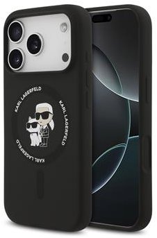 Karl Lagerfeld Liquid Silicone Karl and Choupette iPhone 17 Pro Max fekete MagSafe tok