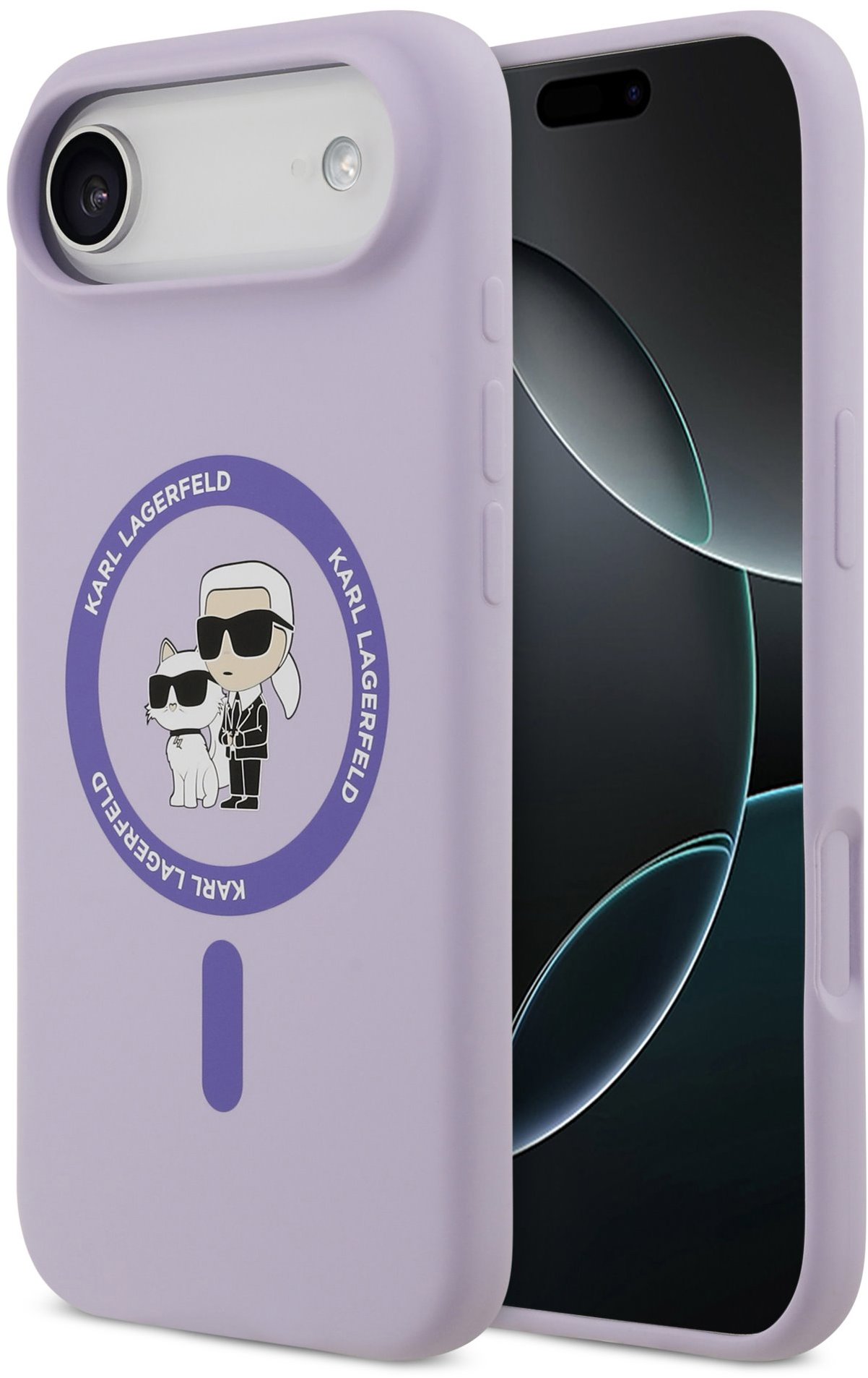 Karl Lagerfeld Liquid Karl and Choupette iPhone Air lila szilikon MagSafe tok