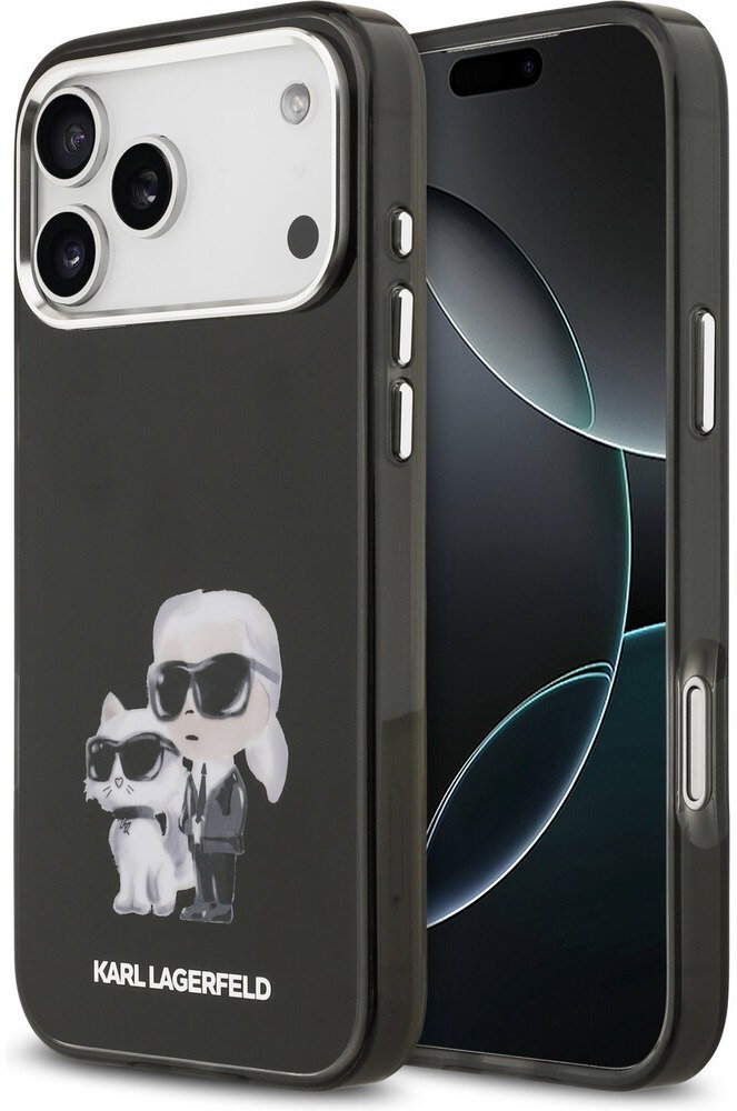 Karl Lagerfeld IML Aquarelle Karl and Choupette iPhone 17 Pro fekete tok