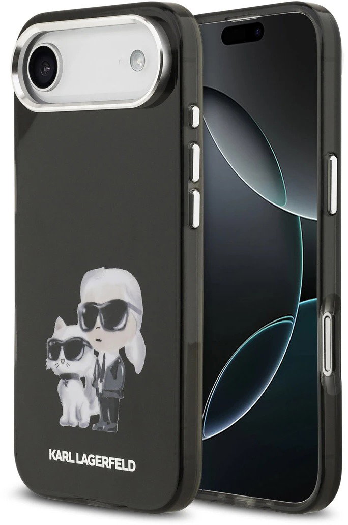 Karl Lagerfeld IML Aquarelle Karl and Choupette iPhone Air fekete tok