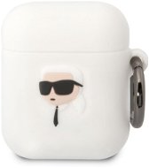 Karl Lagerfeld 3D Logo NFT Karl Head Silikónové Puzdro na Airpods 1/2 White - Puzdro na slúchadlá