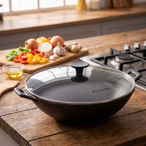Kamille Öntöttvas, 30 cm, fedővel - Wok serpenyő - Fő fotó