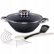 kamille pánev litinová WOK 4815MR, skleněná poklice, rošt, obracečka, hůlky, 26 cm - Wok Pan