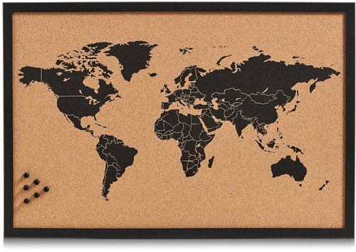 ZELLER Cork board world map, black-brown 59 × 40 cm - Notice-board - Main image