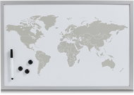 ZELLER Magnetic world map board, grey, white 60 × 40 cm - Notice-board