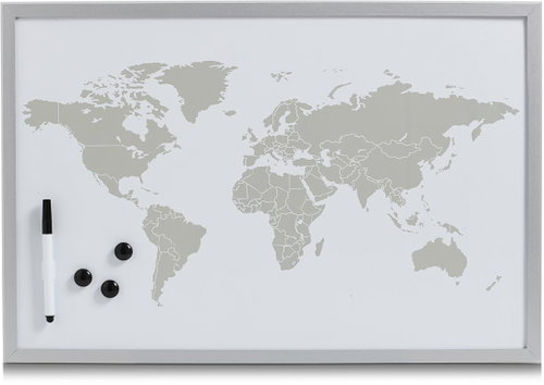 ZELLER Magnetic world map board, grey, white 60 × 40 cm - Notice-board - Main image