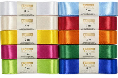 GOLDINA Satin 25 mm × 3 m, set of 10 colours - Ribbon - Main image
