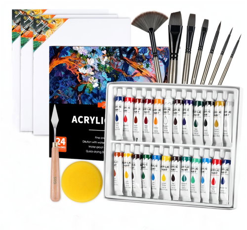 FunCo Large painting set Acrylic paints with canvases and accessories 36 pcs - Acrylic Paints for Canvas - Main image