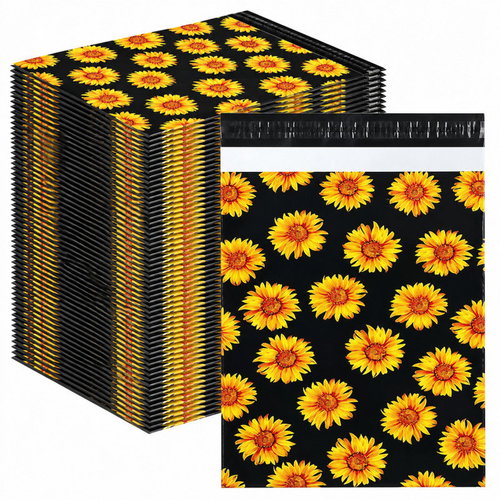 REALG RC126 255 × 370mm Plastic Mailer Bag, Sunflower, Black - 50-Pack - Envelope - Main image
