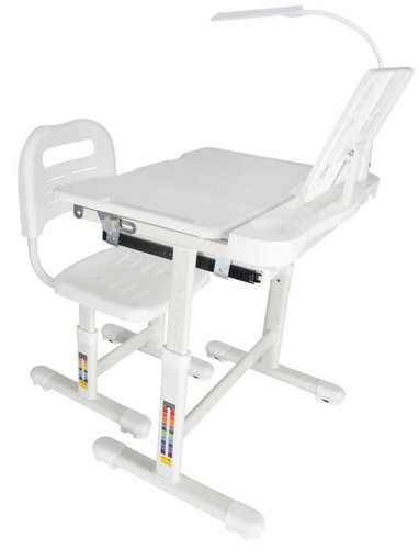 KIK KX2974_2 Nastavitelný stůl s židlí a LED lampou, bílý - Kids' Desk - Main image