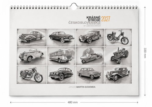 RETRO-AUTA Krásné stroje Československa 2027, měsíční, 480 × 300 mm - Wall Calendar - Main image