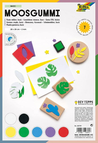 FOLIA Basic self-adhesive 20×29cm, 2mm, 7 sheets, mix of colours - Moosgumi Foam Rubber - Main image