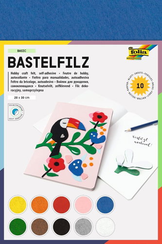 FOLIA Basic self-adhesive sheet, 20×30cm, 10 sheets, assorted colours - Craft Felt - Main image