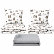 Kaptan Set dvoulůžko Zimní krajina - 2x povlečení, prostěradlo 180 × 200 cm, světle šedá - Bed Linen
