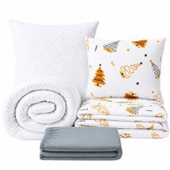Kaptan Set jednolůžko Stromky zlaté - povlečení, prostěradlo, sada lůžkovin, světle šedá - Bed Linen