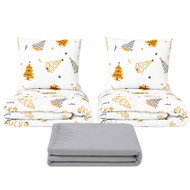 Kaptan Set dvoulůžko Stromky zlaté - 2x povlečení, prostěradlo 180 × 200 cm, světle šedá - Bed Linen