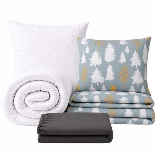 Kaptan Set Single Bed ‘Trees’ Grey – duvet cover, fitted sheet, bedding set, dark grey Main image Kaptan Set Single Bed ‘Trees’ Grey – duvet cover, fitted sheet, bedding set, dark grey - Bed Linen - Main image
