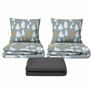 Kaptan Set dvoulůžko Stromky šedé - 2x povlečení, prostěradlo 180 × 200 cm, tmavě šedá - Bed Linen