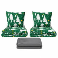 Kaptan Set dvoulůžko Stromky zelené - 2x povlečení, prostěradlo 180 × 200 cm, tmavě šedá - Bed Linen