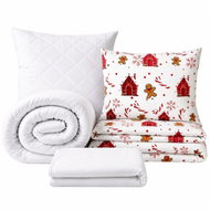 Kaptan Set jednolůžko Domečky červené - povlečení, prostěradlo, sada lůžkovin, bílá - Bed Linen