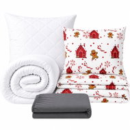 Kaptan Set jednolůžko Domečky červené - povlečení, prostěradlo, sada lůžkovin, tmavě šedá - Bed Linen