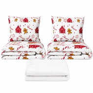 Kaptan Set dvoulůžko Domečky červené - 2x povlečení, prostěradlo 180 × 200 cm, bílá - Bed Linen