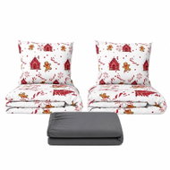 Kaptan Set dvoulůžko Domečky červené - 2x povlečení, prostěradlo 180 × 200 cm, tmavě šedá - Bed Linen